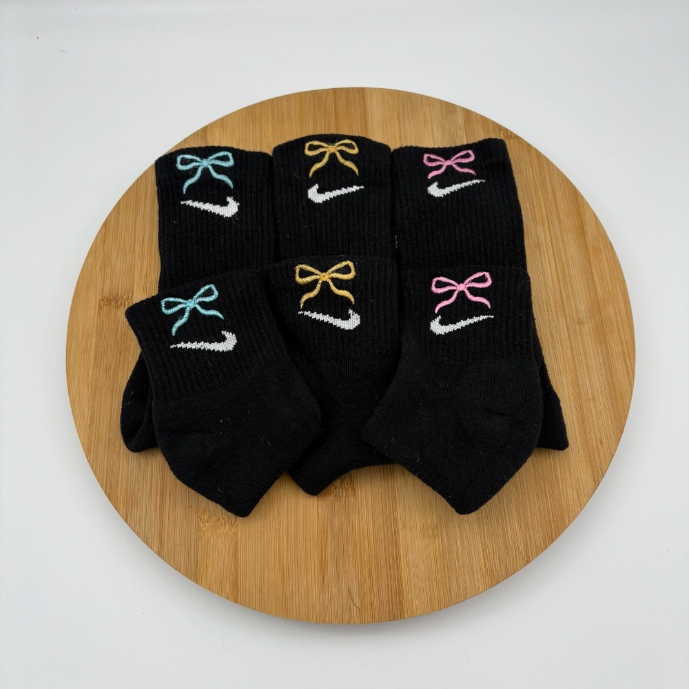 Custom Bow Nike Dri Fit Crew & Ankle Socks - One Pair (Blue, Pink, & Gold)